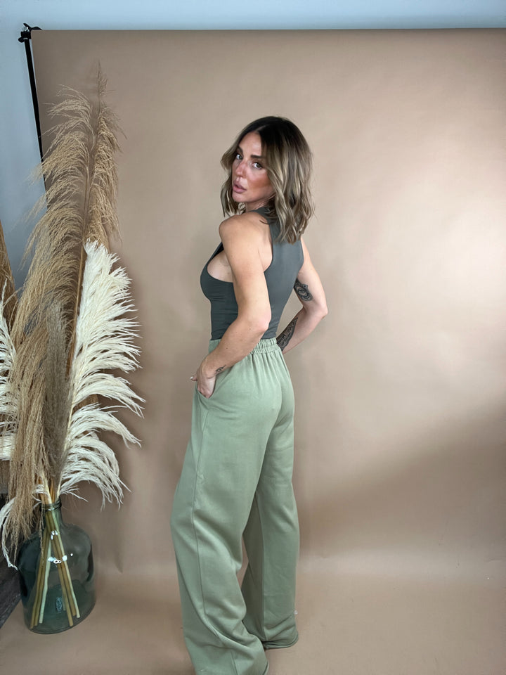 Knot Waist Wide Lounge Pants in Olive