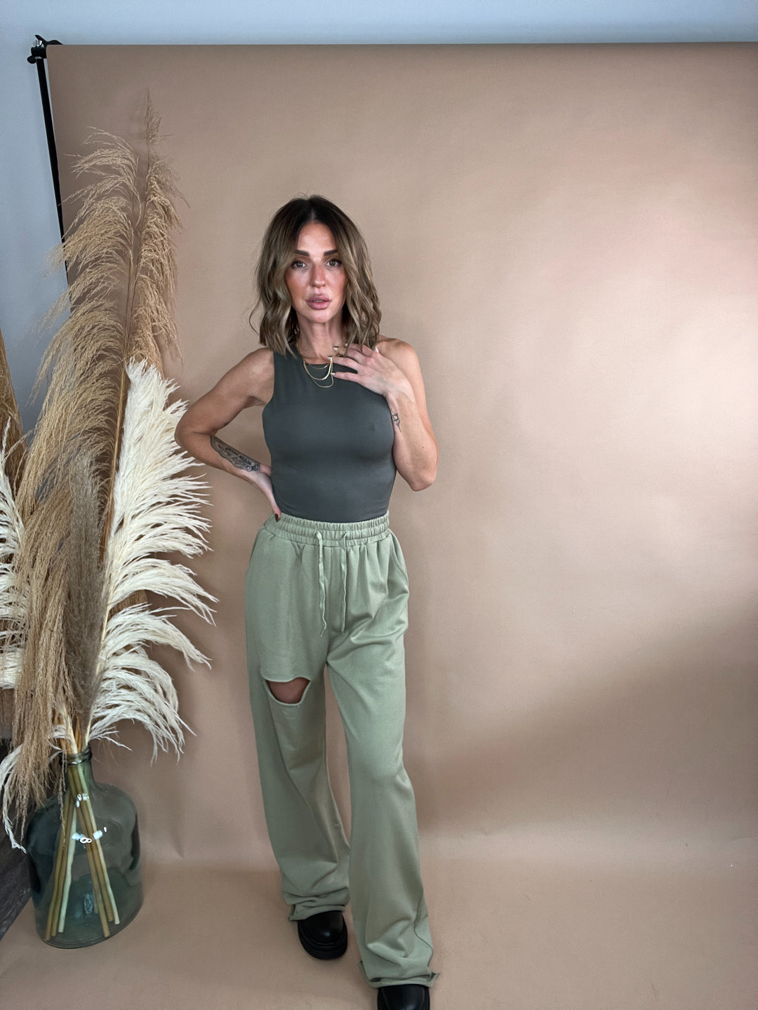 Knot Waist Wide Lounge Pants in Olive