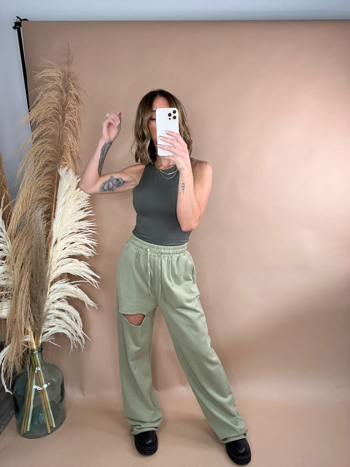 Knot Waist Wide Lounge Pants in Olive
