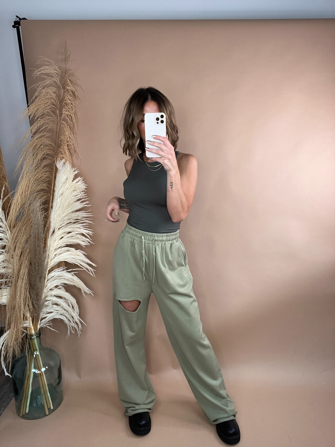 Knot Waist Wide Lounge Pants in Olive